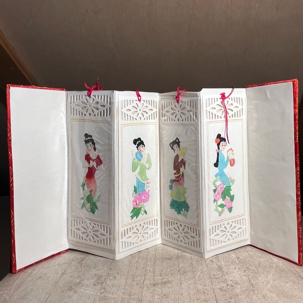 Set of 8 Vintage Carved Paper Geisha Bookmarks